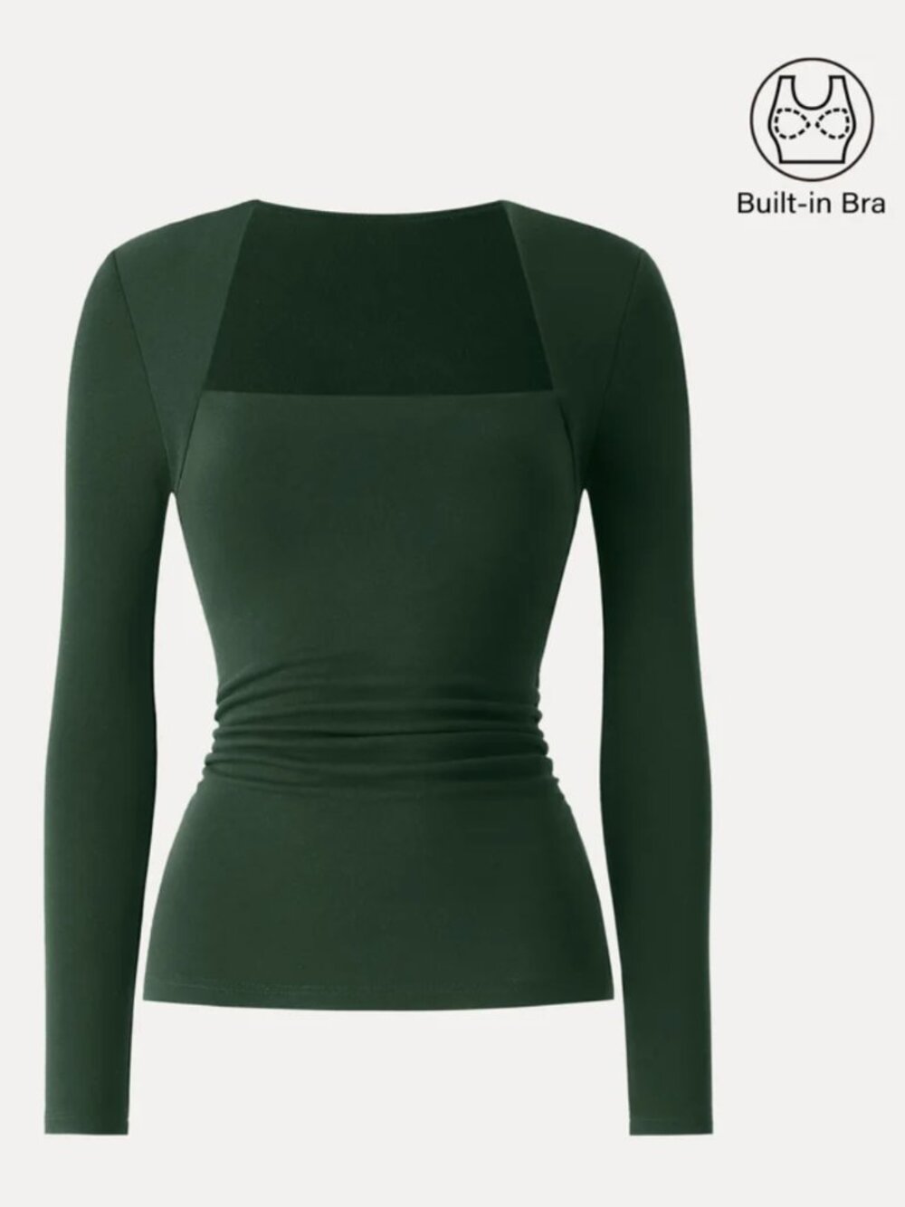 MicroWarmTech™ ProWarm Trapeze Neck Long Sleeve Ruched Built-In Bra Top